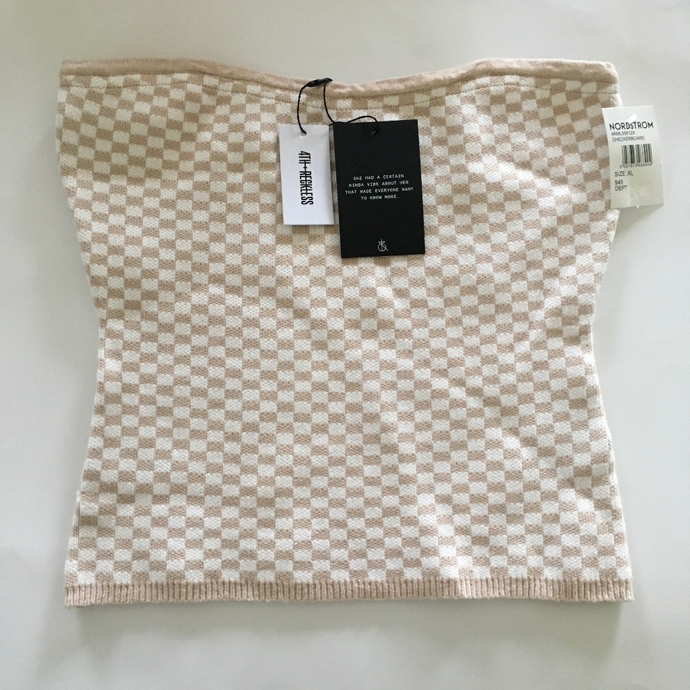 4th & Reckless Lucian Check Strapless Knit Top In Checkerboard Knit Sz XL